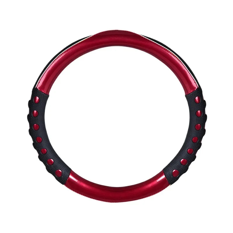 High-Quality PU Leather Steering Wheel Cover – 38CM Universal Fit, Dazzle Color Car Steering Wheel Protector, Anti-Slip Grip for All Seasons - Delicate Leather  