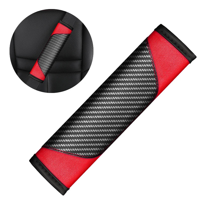 Carbon Fiber Leather Seat Belt Shoulder Protector – Soft Anti-Slip Seat Belt Cover, Universal Car Shoulder Pad - Delicate Leather  