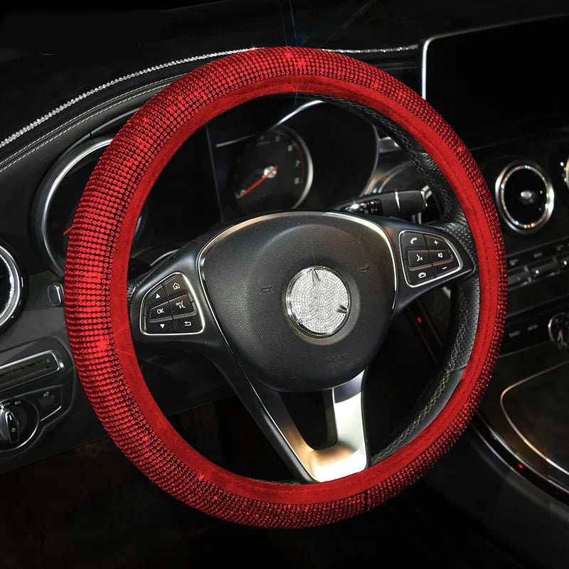 Crystal Rhinestone Steering Wheel Cover – Decorative Anti-Slip Car Interior Accessory - Delicate Leather  