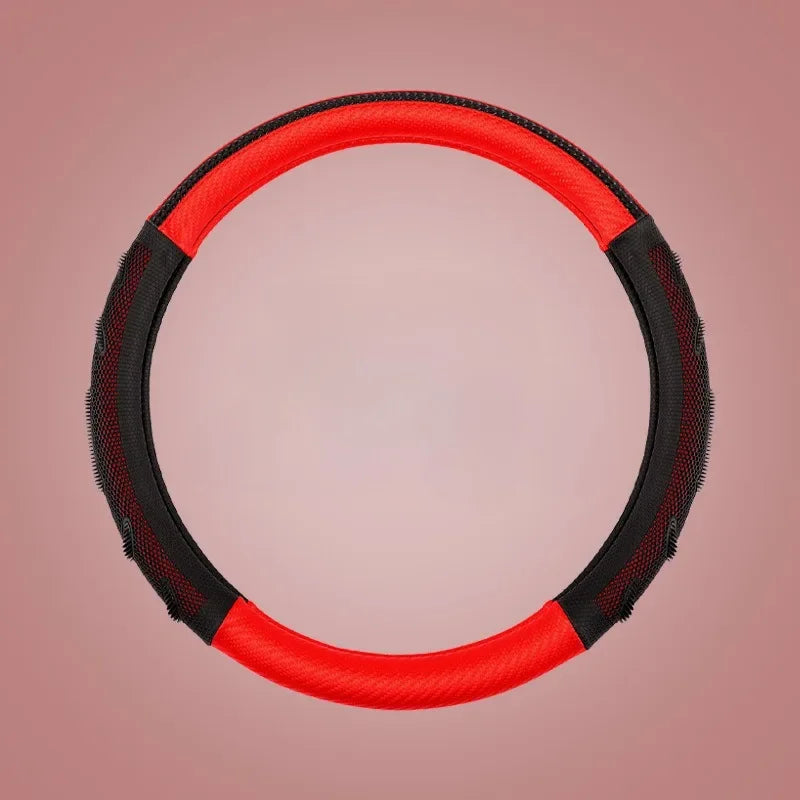 Carbon Fiber Steering Wheel Cover – Universal Non-Slip Leather Protector, Breathable O/D Type Car Interior Accessory - Delicate Leather  