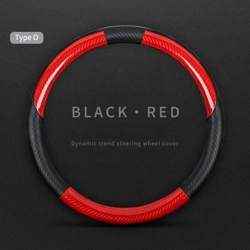 Carbon Fiber Leather Car Steering Wheel Cover – Universal Non-Slip O/D Type Steering Wheel Covers - Delicate Leather  