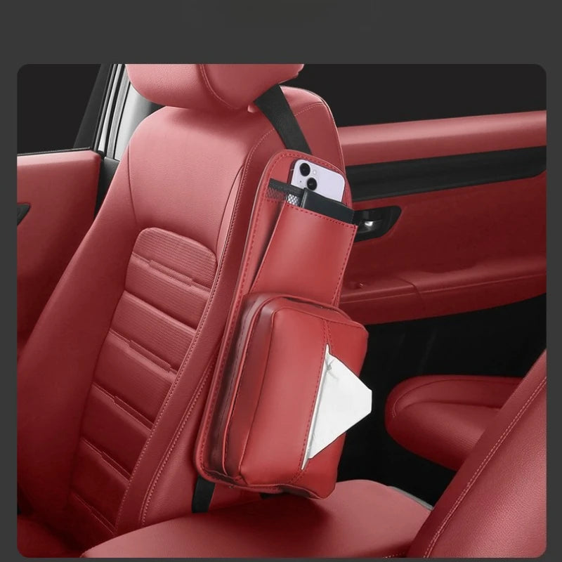 Car Seat Side Tissue Box – Hanging Paper Storage Bag for Vehicle Interior Organization - Delicate Leather  