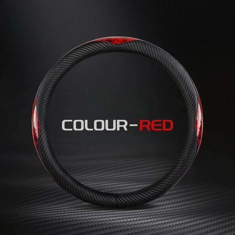 O/D Shape Carbon Fiber Leather Steering Wheel Cover – Universal 37–38cm, Anti-Slip Car Accessory - Delicate Leather  