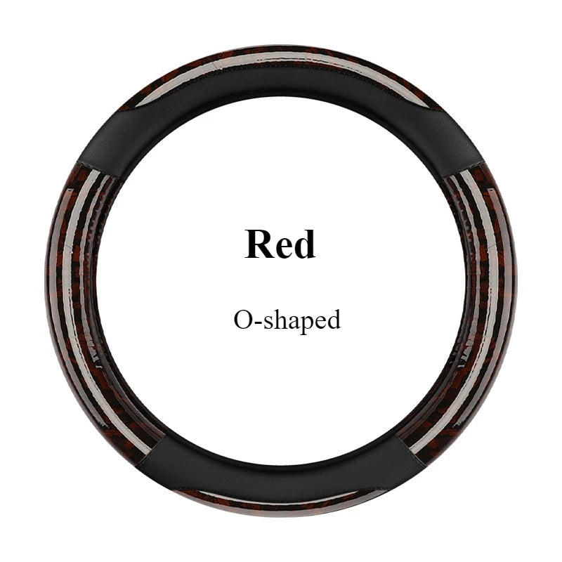 Crystal Carbon Fiber & Leather Steering Wheel Cover 15 Inch – Anti-Slip Rubber Grip, All-Season Universal Fit - Delicate Leather  