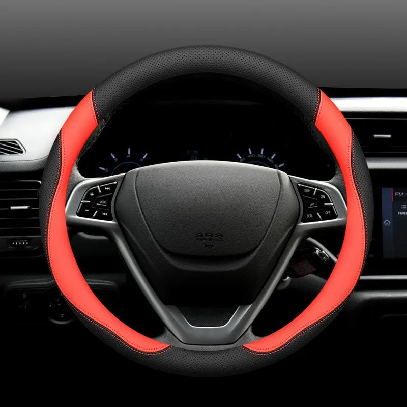 Nappa Leather Steering Wheel Cover – Universal 37–38cm Non-Slip Car Interior Accessory - Delicate Leather  