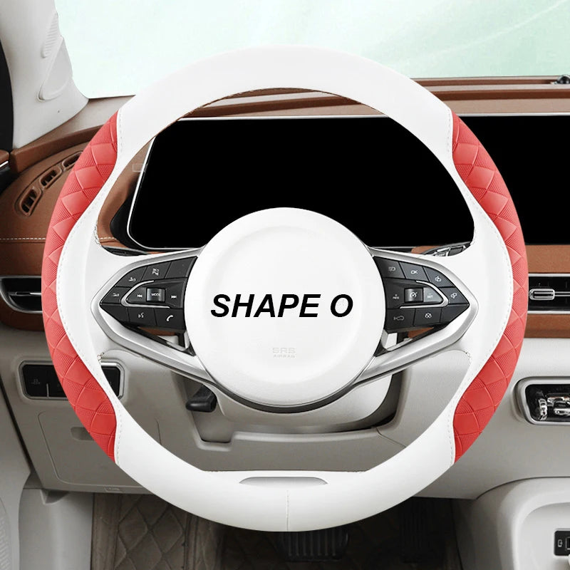 Anti-Slip Leather Steering Wheel Cover 38cm – Two-Tone Sport Style Universal Grip - Delicate Leather  