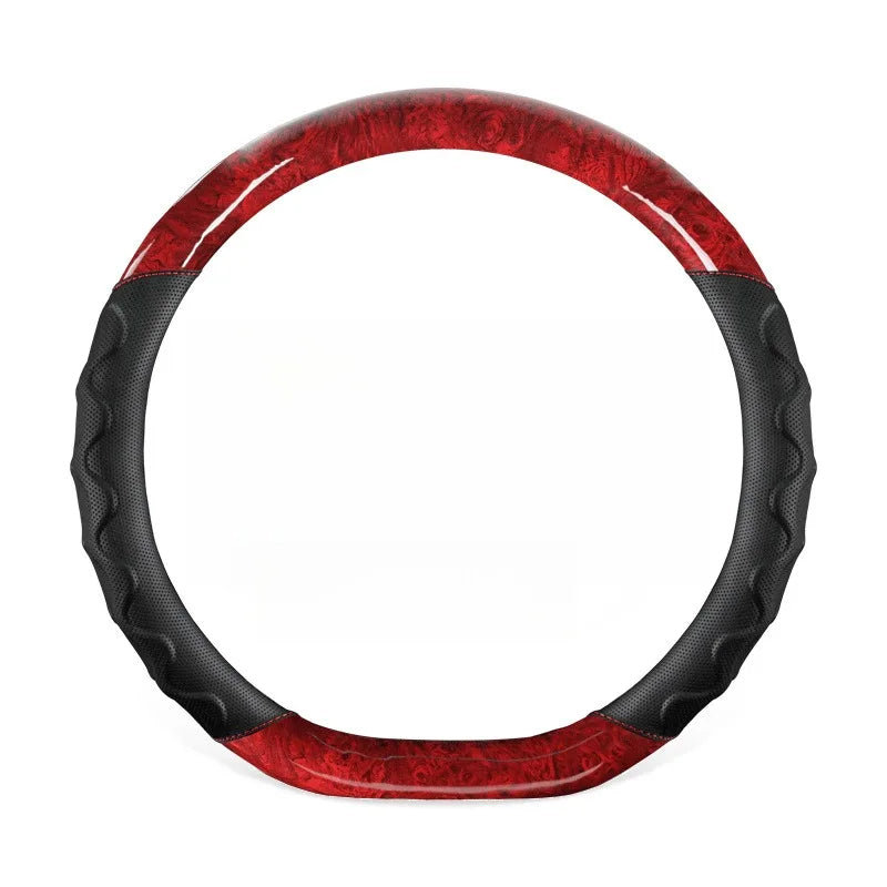 Wood Grain Steering Wheel Cover – Leather-Style Anti-Slip Universal Grip - Delicate Leather  
