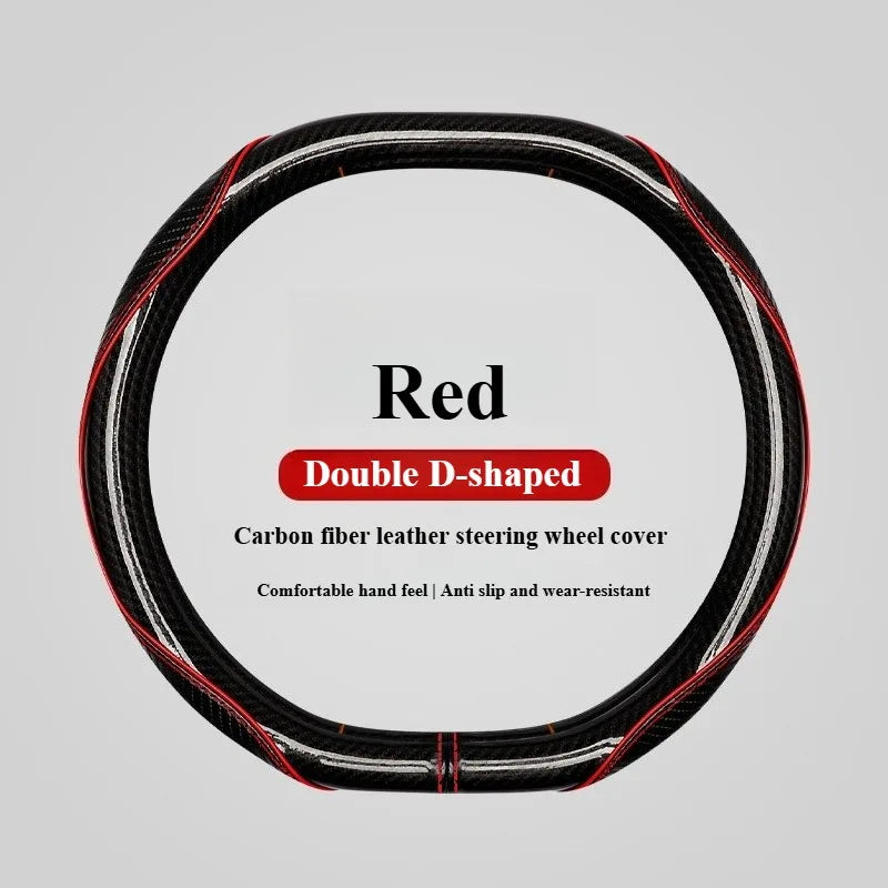 Sports Carbon Fiber Steering Wheel Cover – Universal Fit Double-D / O / D Type, Anti-Slip Breathable Grip, Four-Season Auto Accessory - Delicate Leather  