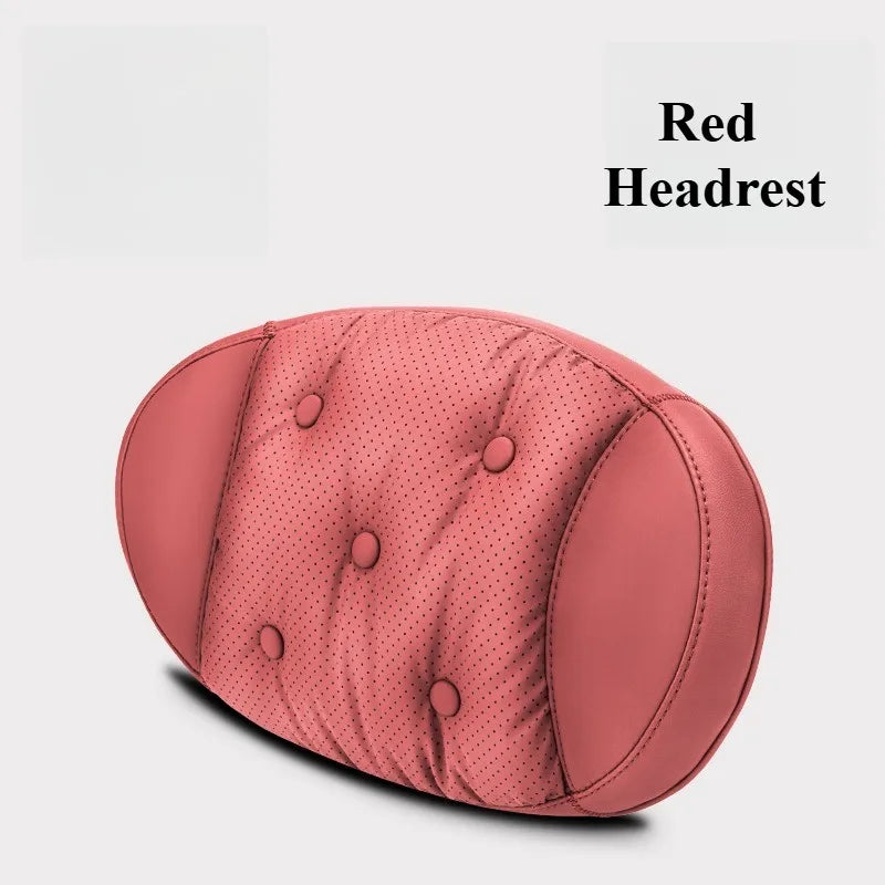 Universal Car Headrest & Lumbar Support Cushion – Nappa Leather Neck and Lumbar Pillows for Comfort - Delicate Leather  