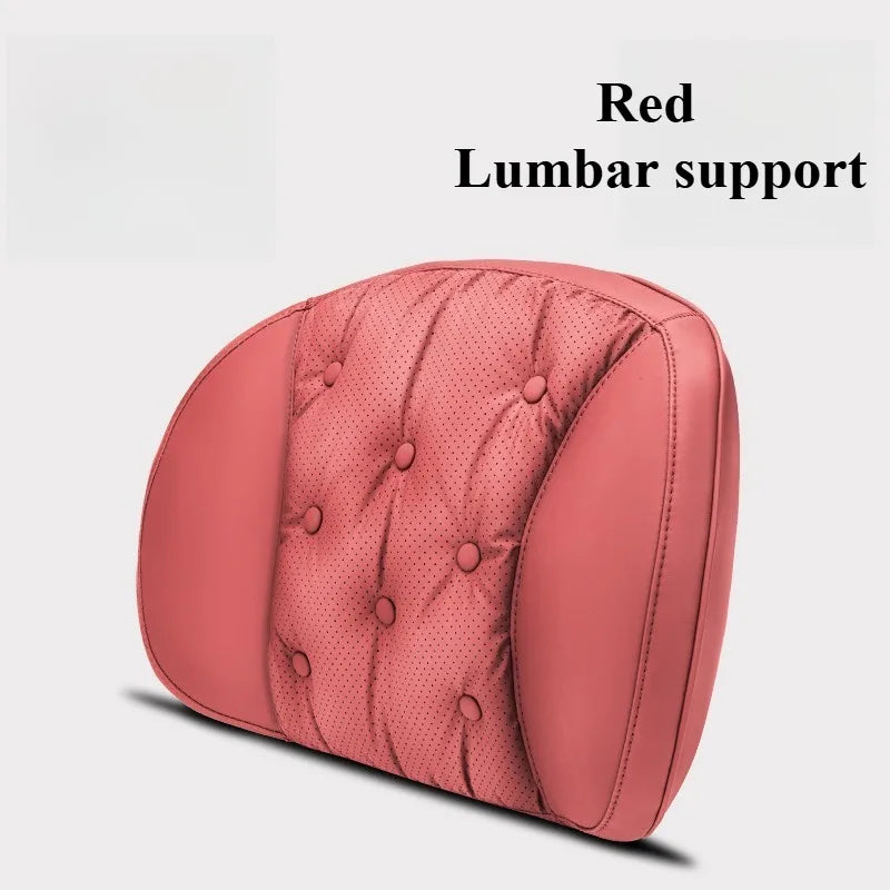 Universal Car Headrest & Lumbar Support Cushion – Nappa Leather Neck and Lumbar Pillows for Comfort - Delicate Leather  