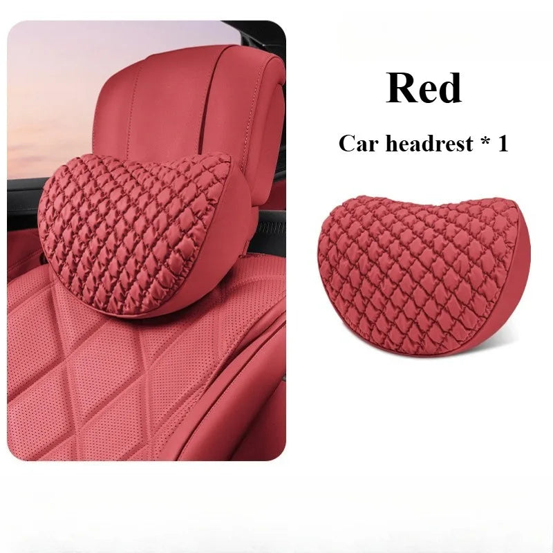 Luxury Leather Car Neck & Lumbar Pillow Set – Ergonomic Memory Foam Headrest and Waist Support for Auto Seats - Delicate Leather  