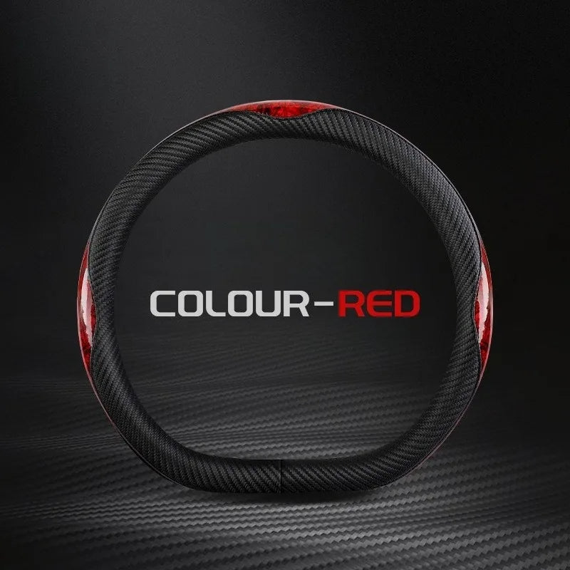 O/D Shape Carbon Fiber Leather Steering Wheel Cover – Universal 37–38cm, Anti-Slip Car Accessory - Delicate Leather  