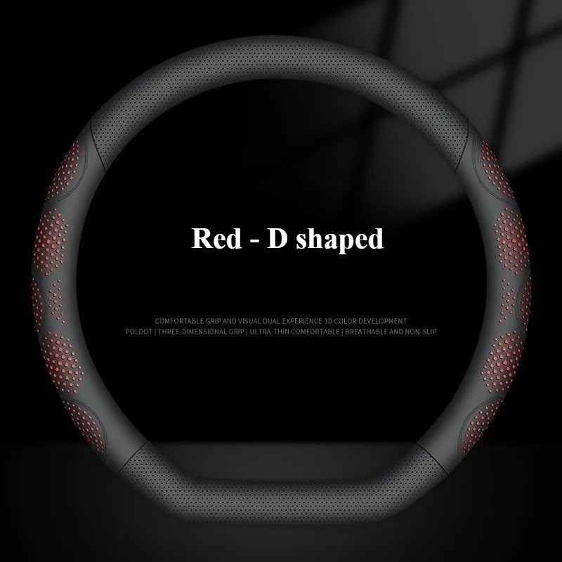 Car Steering Wheel Cover, Universal 38cm O/D Shape Leather Steering Wheel Cover – Car Interior Anti-Slip Accessory - Delicate Leather  