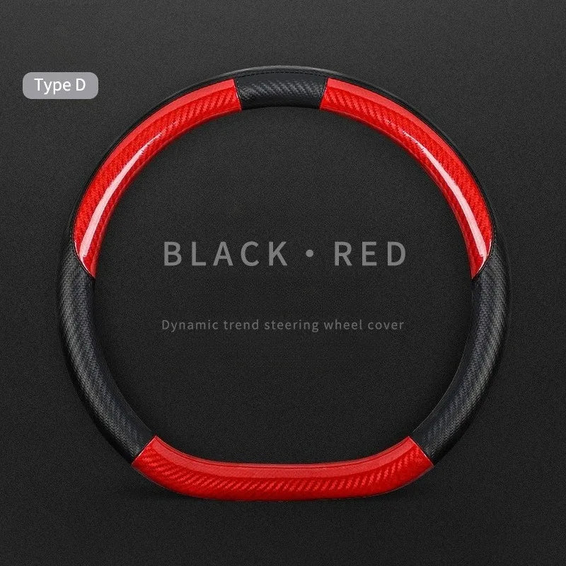 Carbon Fiber Leather Car Steering Wheel Cover – Universal Non-Slip O/D Type Steering Wheel Covers - Delicate Leather  