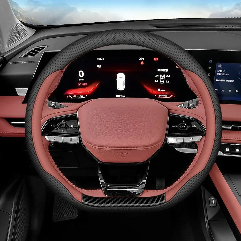 Universal Leather Steering Wheel Cover 38cm O/D Type – Non-Slip Breathable Car Interior Accessory - Delicate Leather  