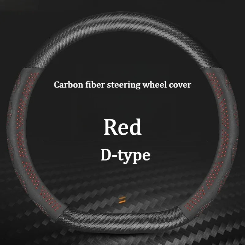 Carbon Fiber Leather Steering Wheel Cover – Universal Anti-Slip Car Steering Protector for Interior Comfort and Grip - Delicate Leather  
