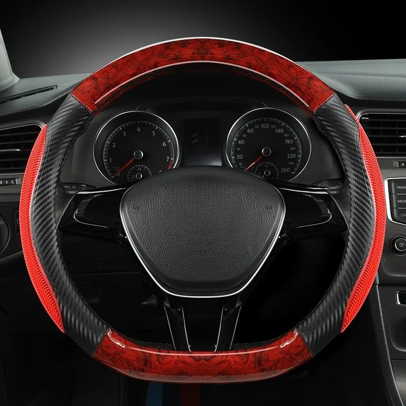Universal Carbon Fiber Steering Wheel Cover – Non-Slip Car Interior Protection - Delicate Leather  