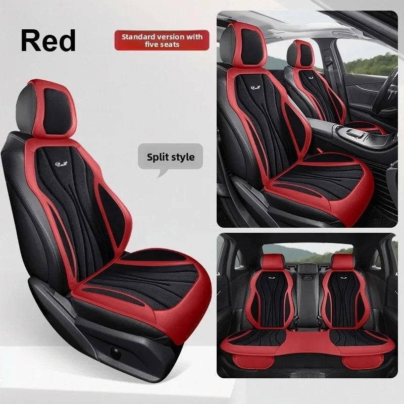 Luxury Suede Leather Car Seat Cover – Full Set Non-Slip Seat Cushion, Universal Car Interior Protection - Delicate Leather  