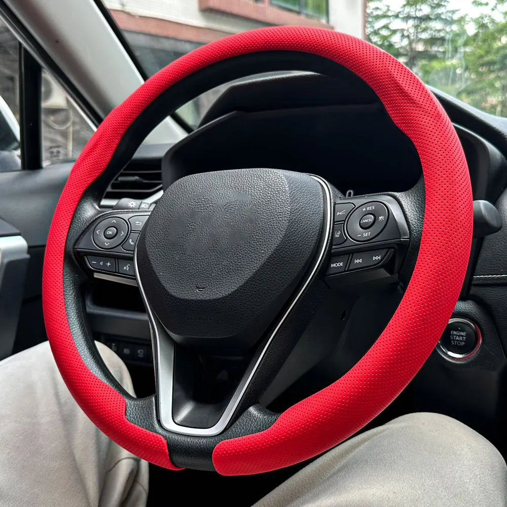 Universal Leather Steering Wheel Cover 36–38cm – Non-Slip Breathable Round Handle Protector - Delicate Leather  