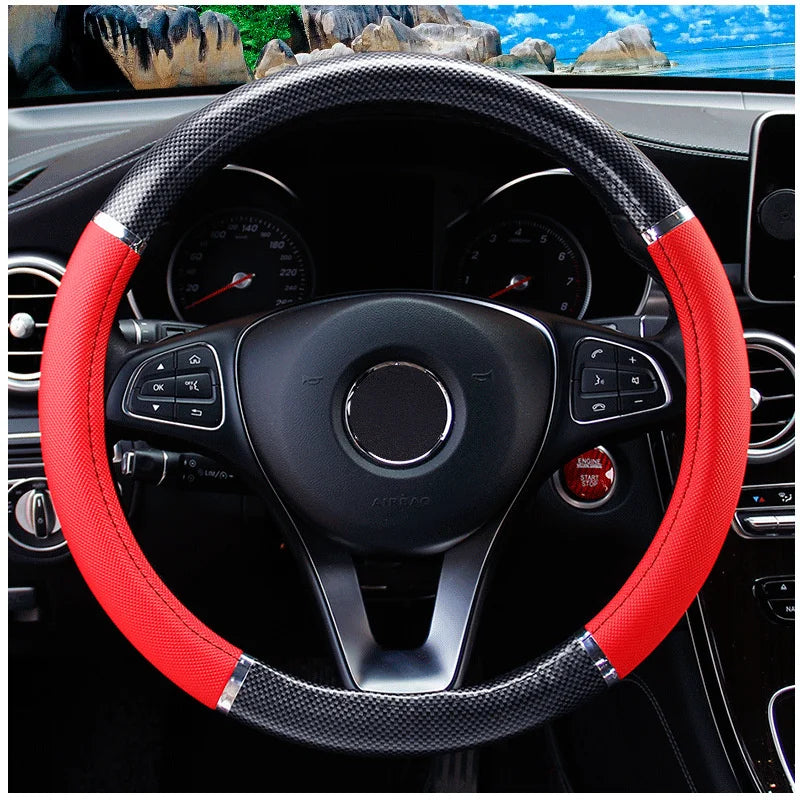Universal Wood-Grain Leather Steering Wheel Cover – Soft, Anti-Slip, All-Season Fit for 14.5 - 15 inches Wheels - Delicate Leather  