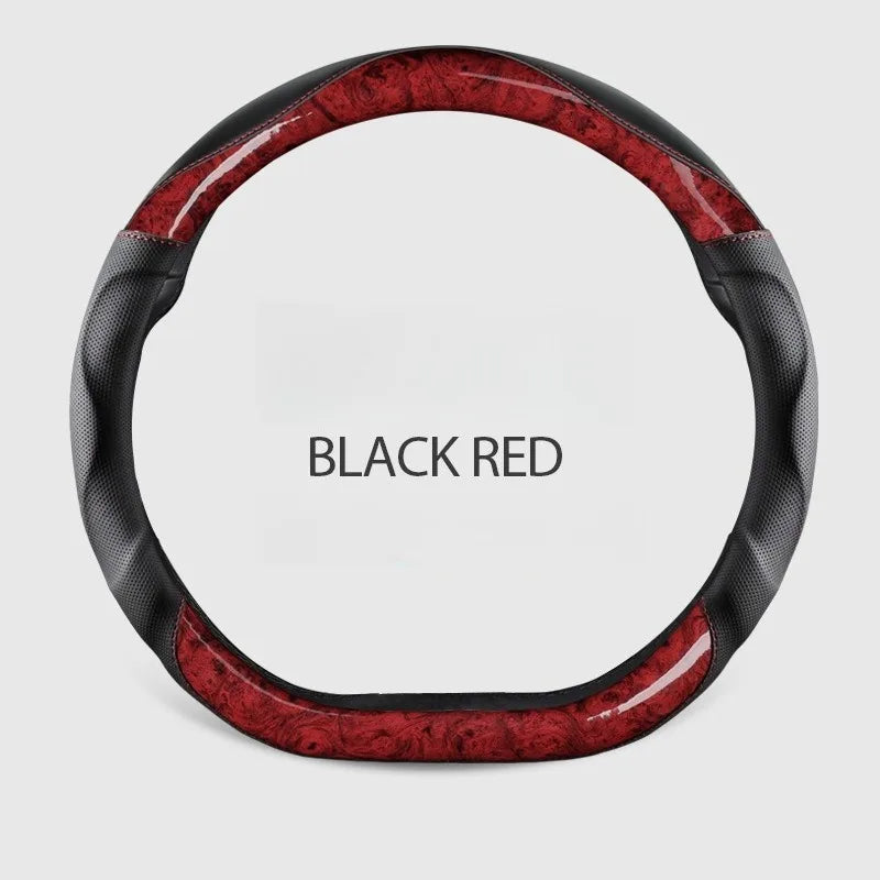 Wood Grain Steering Wheel Cover – Universal Microfiber & Carbon Fiber Leather, 3D Anti-Slip Grip, Breathable All-Season Car Accessory - Delicate Leather  