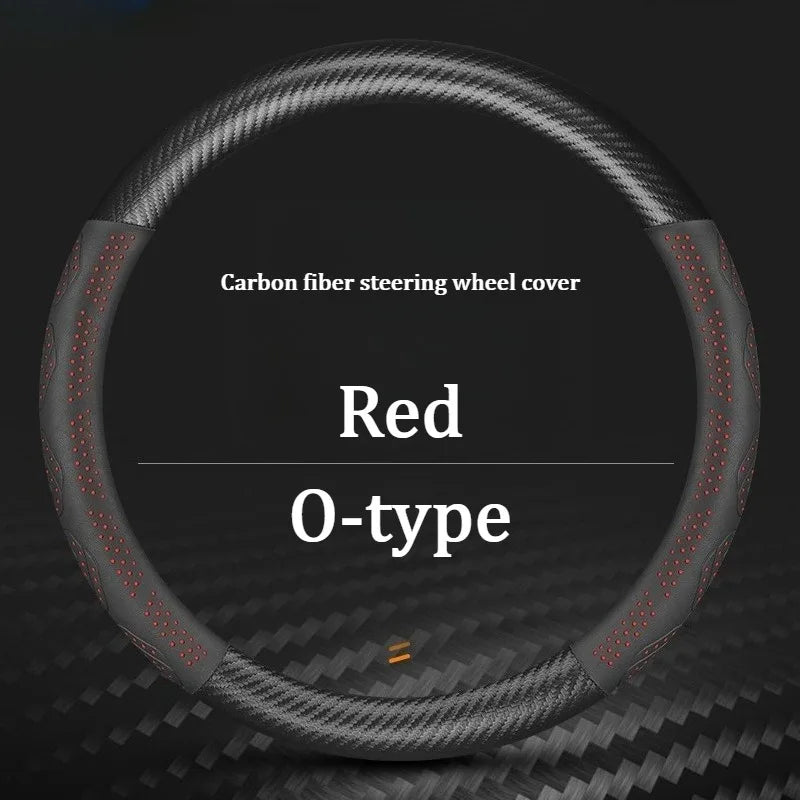 Carbon Fiber Leather Steering Wheel Cover – Universal Anti-Slip Car Steering Protector for Interior Comfort and Grip - Delicate Leather  