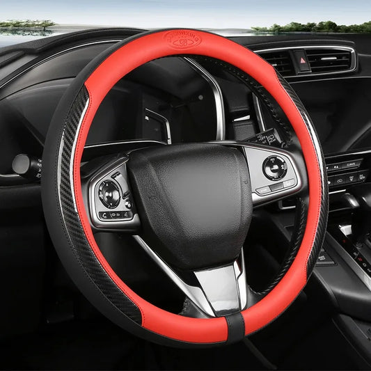 Leather Car Steering Wheel Cover – 38CM Universal Fit, Non-Slip Nappa Leather Grip, Breathable & Durable Interior Accessory - Delicate Leather