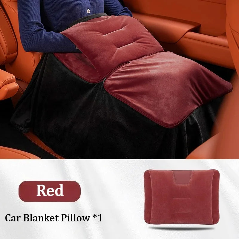 4-in-1 Plush Car Blanket Pillow – Flannel Travel Cushion, Foldable Lumbar Support and Back Pillow for Car Seats - Delicate Leather  