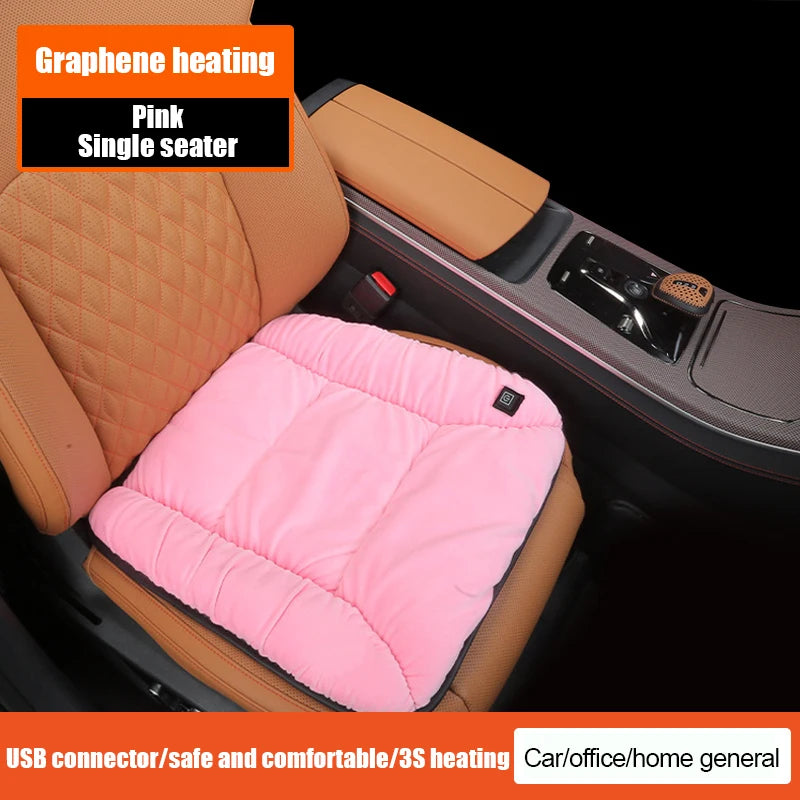 Graphene Car Heating Cushion – Winter Plush Seat Pad, 12V USB Electric, Universal. - Delicate Leather  