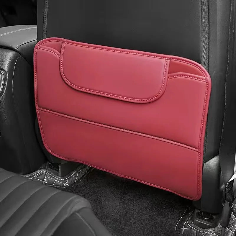 PU Leather Car Anti-Kick Pad – Backseat Organizer, Waterproof Anti-Scratch Seat Back Protector with Storage Pocket - Delicate Leather  