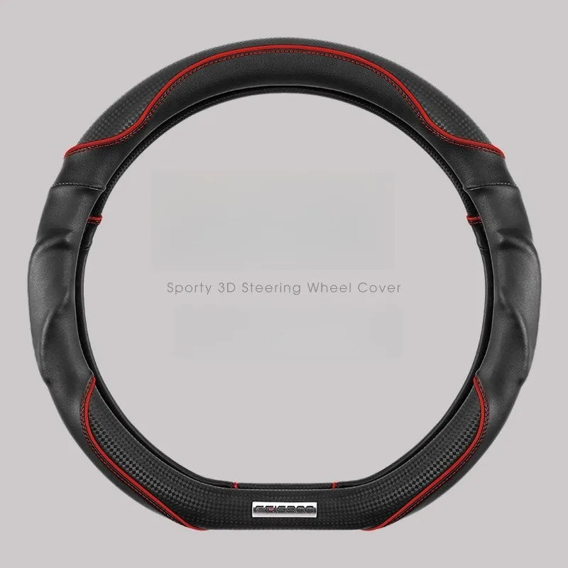 Nappa Leather Car Steering Wheel Cover – Universal Anti-Slip Carbon Fiber Cover 14.5–15 Inch - Delicate Leather  