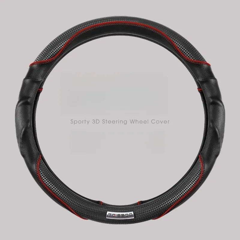 Nappa Leather Car Steering Wheel Cover – Universal Anti-Slip Carbon Fiber Cover 14.5–15 Inch - Delicate Leather  