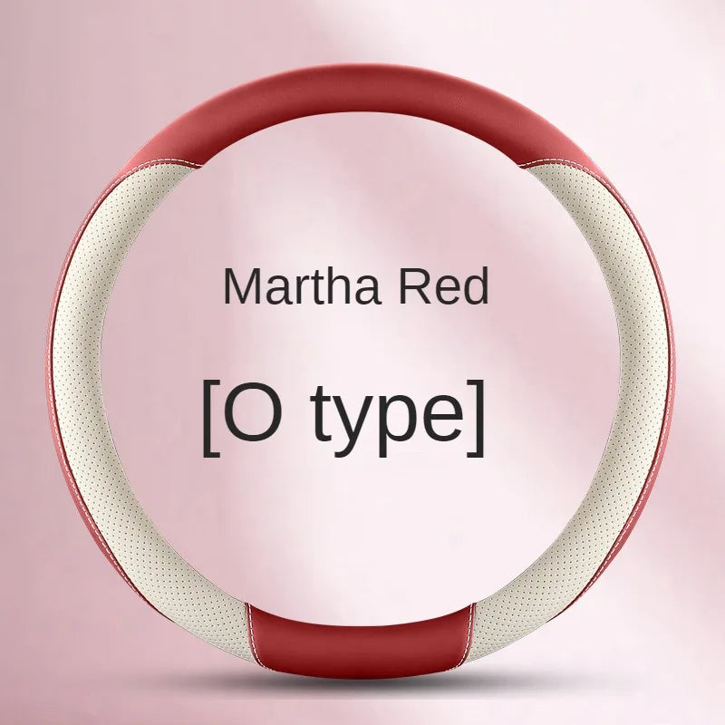 Leather Steering Wheel Cover – Simple Design, Breathable Anti-Slip Handle Cover, Universal D-Ring Fit - Delicate Leather  