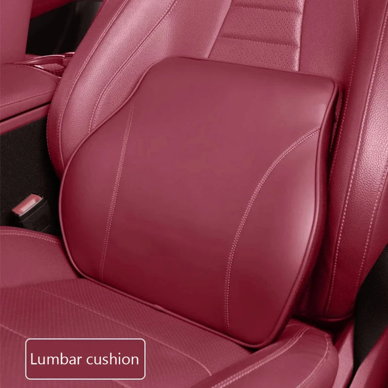 Nappa Leather Car Neck Pillow – Memory Foam Headrest Cushion, Lumbar Support for Travel & Driving Comfort - Delicate Leather  