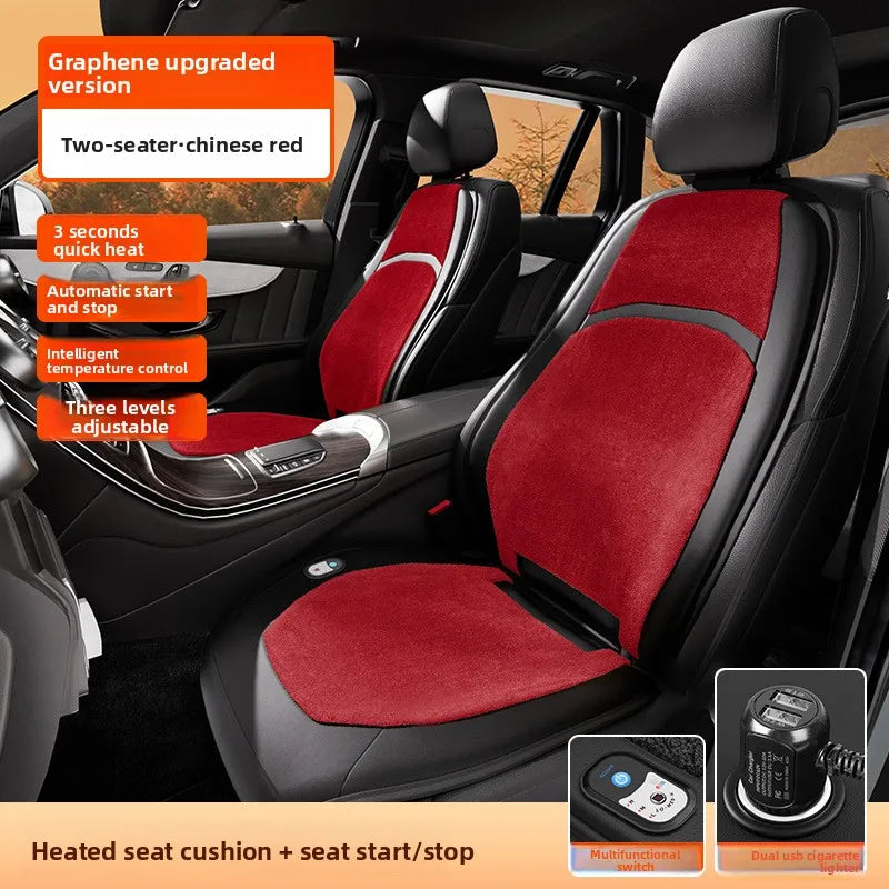 Universal Graphene Heated Car Seat Cushion – Carbon Crystal Leather Winter Warm Seat Cover for Comfortable Driving - Delicate Leather  