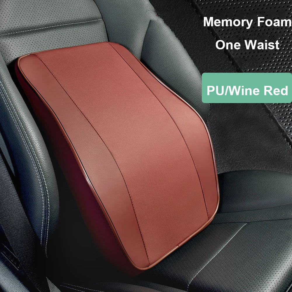 Universal Breathable Memory Foam Car Headrest Pillow – Neck Support Cushion & Lumbar Guard for Comfortable Driving - Delicate Leather  