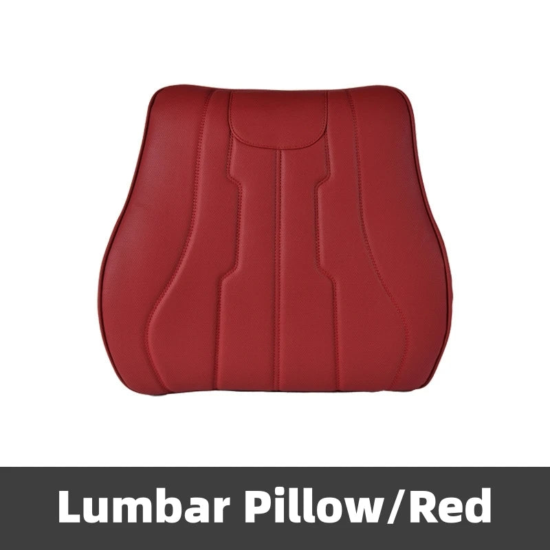 New Car Neck Pillow & Lumbar Support - Breathable Leather Seat Anti-slip Protective Cushion - Business Luxury Car Interior Headrest - Delicate Leather  