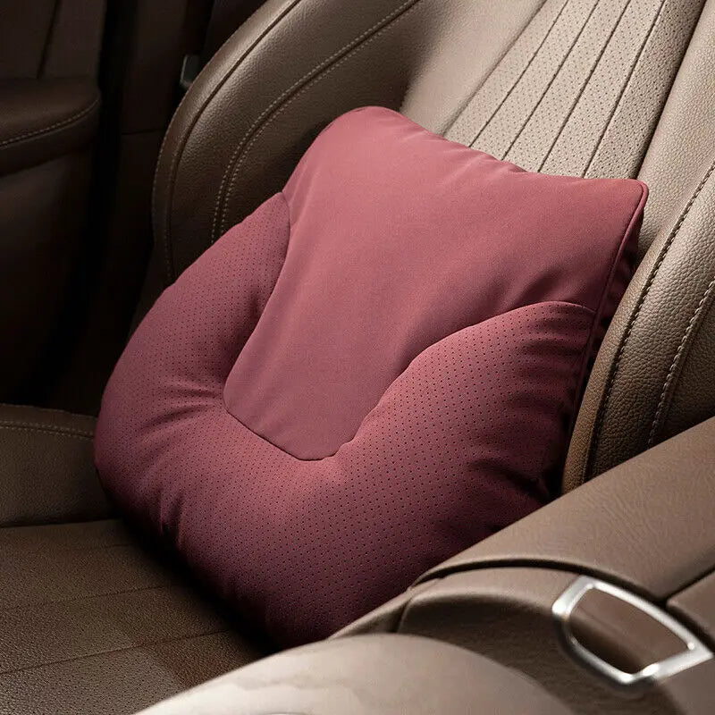 Car Neck & Waist Pillow - Soft Comfort Auto Seat Headrest and Cushion Support for Driving - Universal Fit - Delicate Leather  