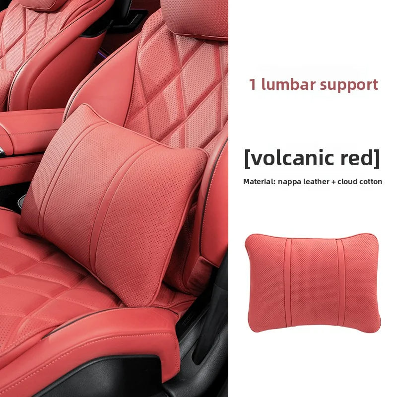 Car Headrest Neck Support Pillow - Adjustable Universal Car Neck and Waist Pillow for Comfortable Travel - Delicate Leather  