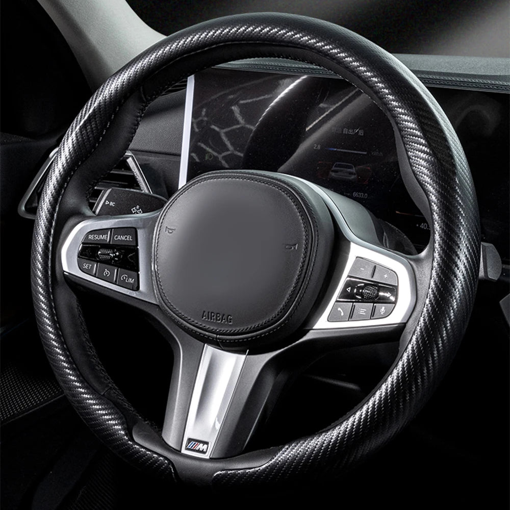 Car Steering Wheel Covers Carbon Fiber Steering Wheel Cover Wrap Universal 36-38cm Breathable Steering Covers Auto Accessories - Delicate Leather  