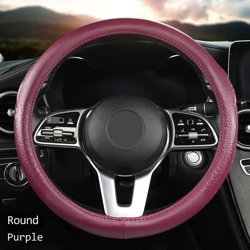 Crocodile Grain Leather Steering Wheel Cover – Universal D-Type Textured Grip Cover - Delicate Leather  