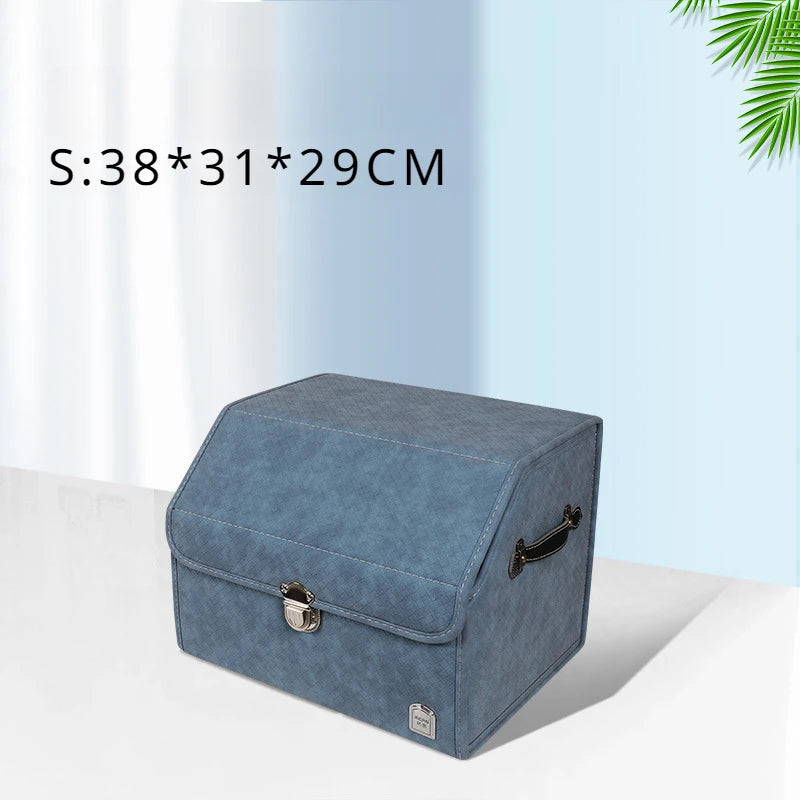 Luxury Suede Leather Car Trunk Organizer – Large Capacity Foldable Storage Box for Vehicle Interior - Delicate Leather  