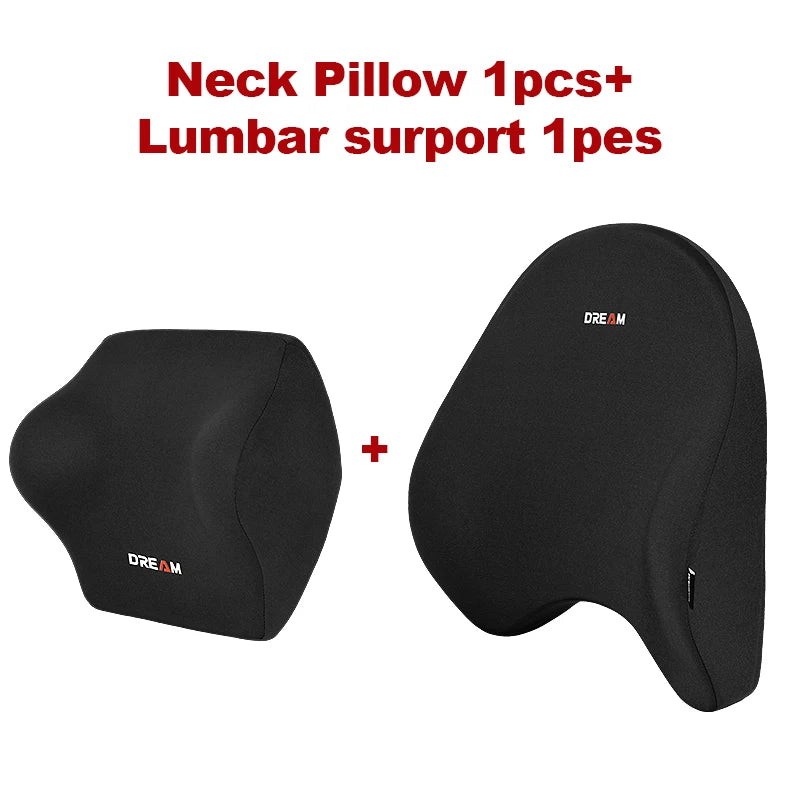Memory Foam Car Neck Pillow with Lumbar Support – Breathable Headrest Cushion for All Seasons Driving Comfort - Delicate Leather  