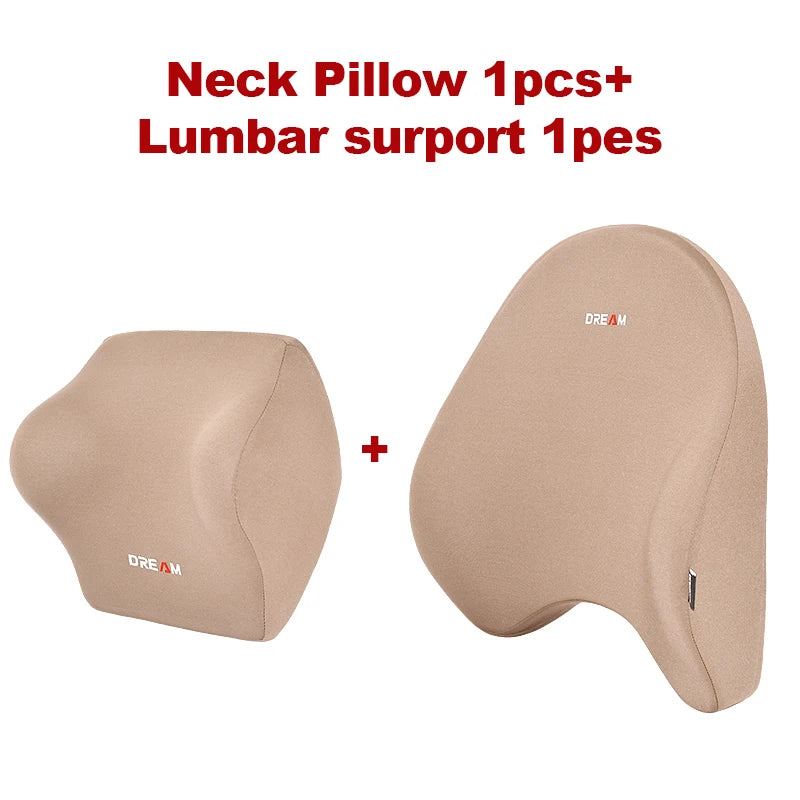 Memory Foam Car Neck Pillow with Lumbar Support – Breathable Headrest Cushion for All Seasons Driving Comfort - Delicate Leather  