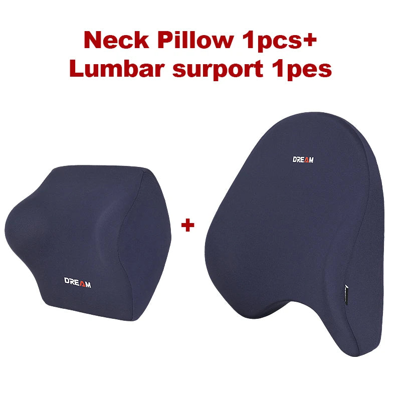 Memory Foam Car Neck Pillow with Lumbar Support – Breathable Headrest Cushion for All Seasons Driving Comfort - Delicate Leather  