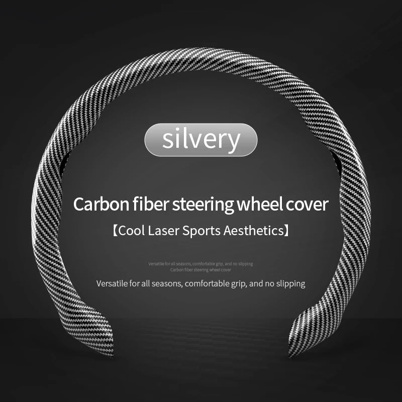 Carbon Fiber Silicone Car Steering Wheel Cover – Universal 38 cm Anti-Slip Grip, Protective All-Season Booster Accessory - Delicate Leather  