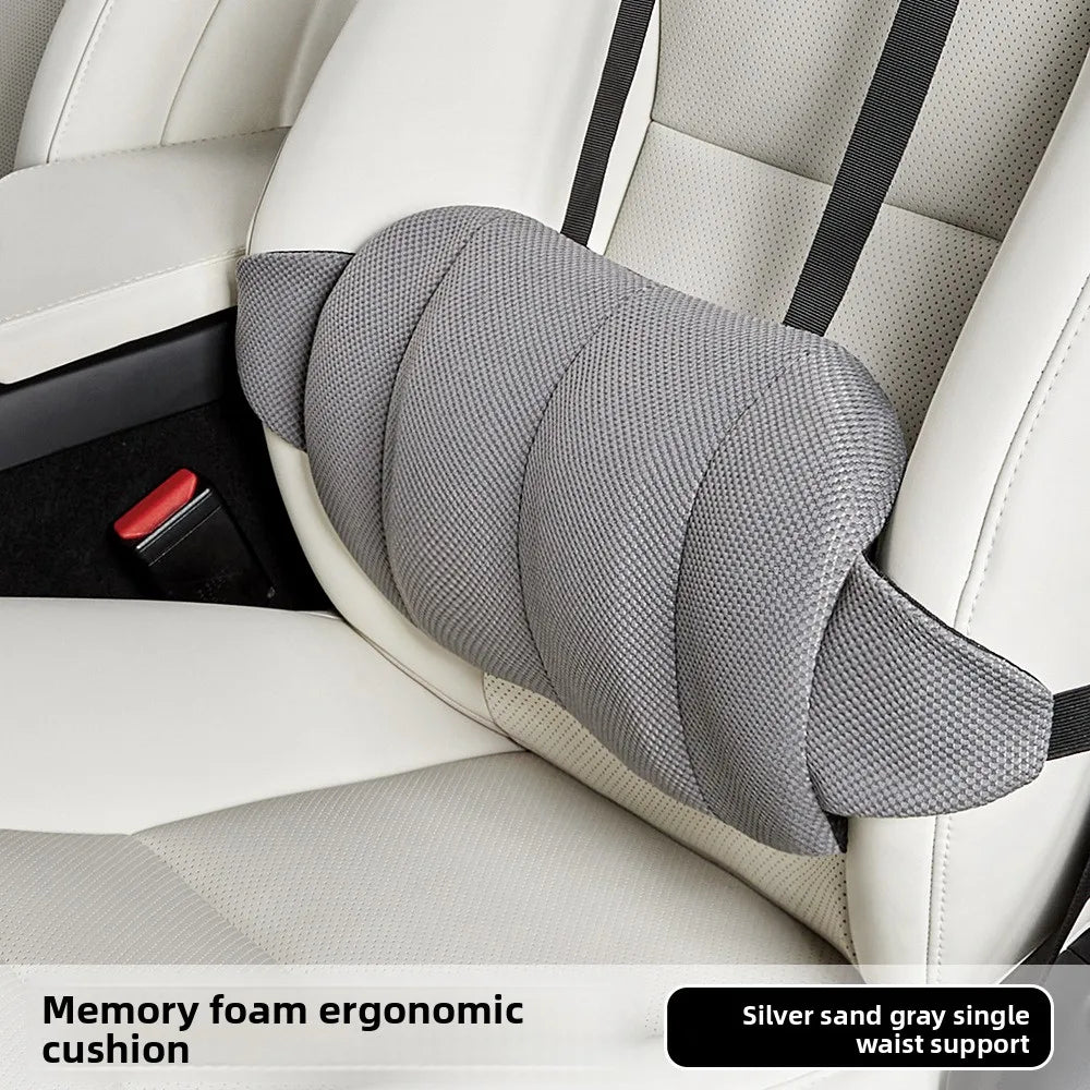 Memory Foam Car Waist Support Cushion – Ergonomic Driving Lumbar Pillow for Back Support & Comfort - Delicate Leather  