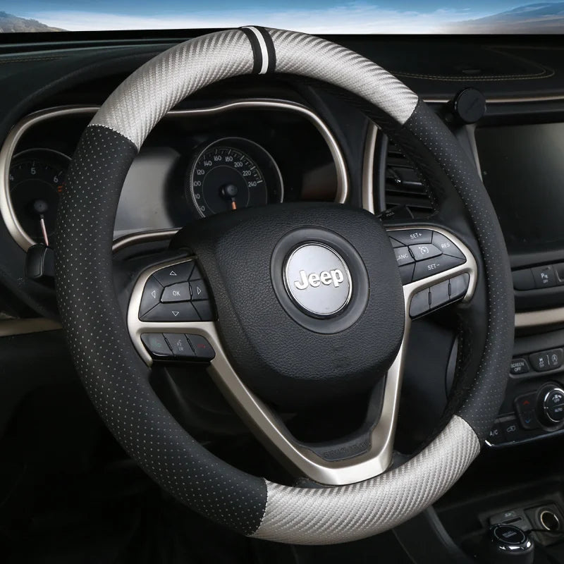 Full Leather Car Steering Wheel Cover – Breathable, Anti-Slip, Universal 37–38cm - Delicate Leather  