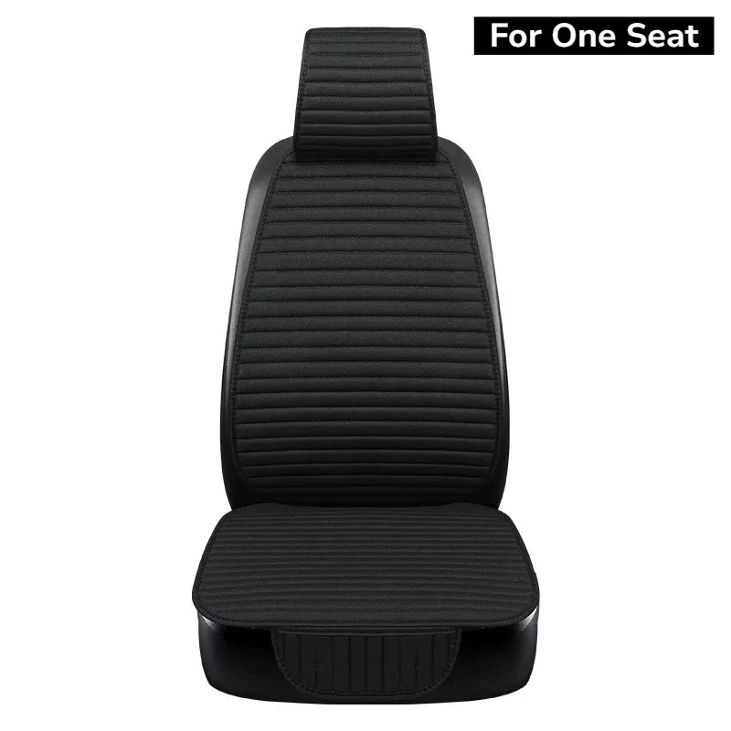 Linen Car Seat Cushion – Breathable Universal Seat Cover with Stripe Pattern - Delicate Leather  