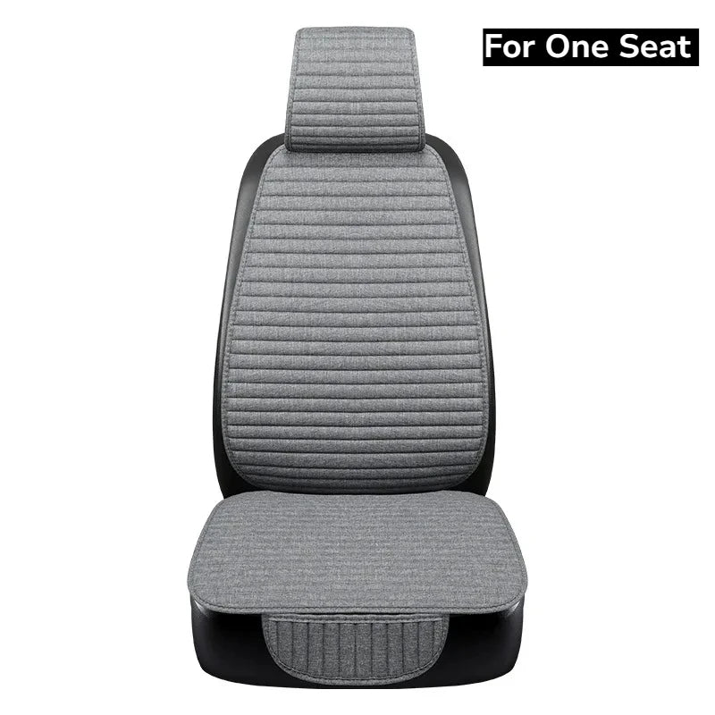 Linen Car Seat Cushion – Breathable Universal Seat Cover with Stripe Pattern - Delicate Leather  